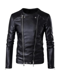 unisex roundd nexk multi zipper leather jacket
