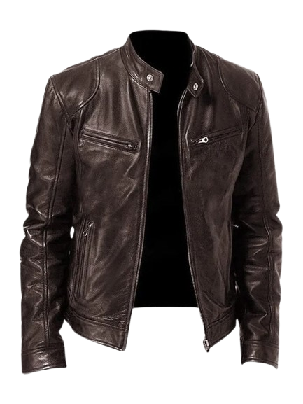 unisex double chest pocket leather jacket